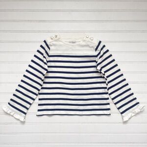 JANIE & JACK NWOT Navy Striped Ruffle Sleeve Blouse w/ Boat Neckline